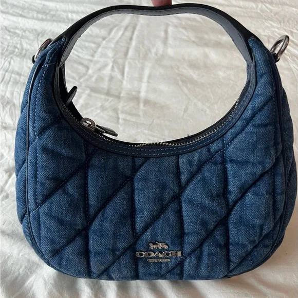 Coach Carmen Mini Denim Quilted Hobo/Crossbody Bag - Picture 1 of 13